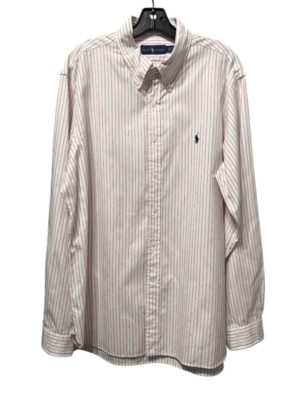 Ralph Lauren Button-Down Shirt 17.5 44 Striped Pink White Logo Classic Fit